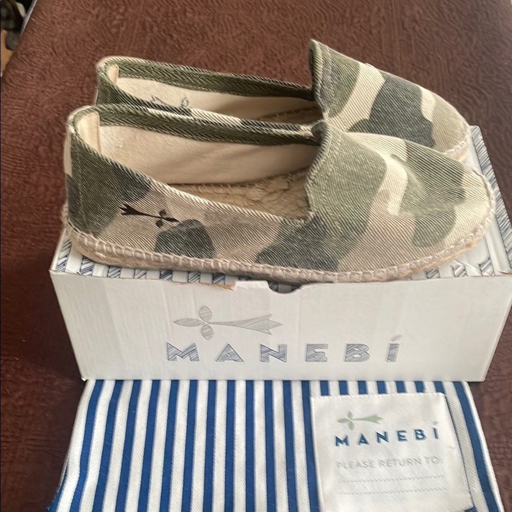 Manebi Green and Cream Espadrilles with Camouflage Design